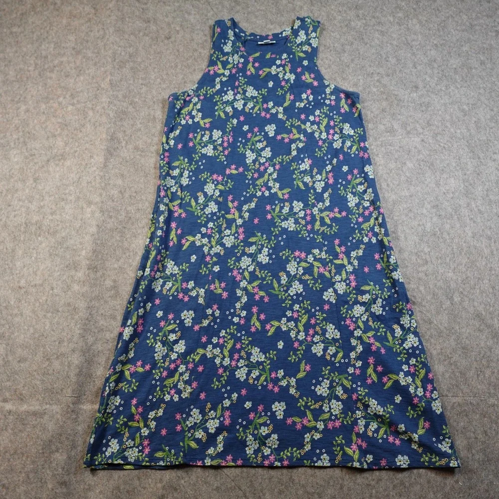 J Jill Dress Womens Medium Tall Blue Floral Sleeveless A Line Midi Knit Crew